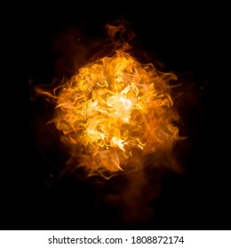 Fireball isolated on black background. Close up