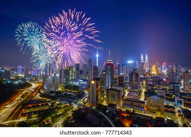 Firecracker over Kuala Lumpur city on new year countdown