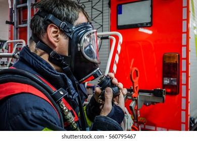 Firefighter In Action With Respiratory Protection Mask - HDR