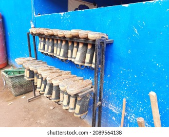 Firefighter Boots Neatly Arranged In Place