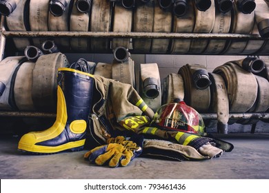 Firefighter Gear With Hoses Background