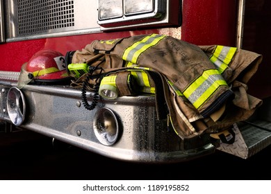Firefighter helmet on the fire truck