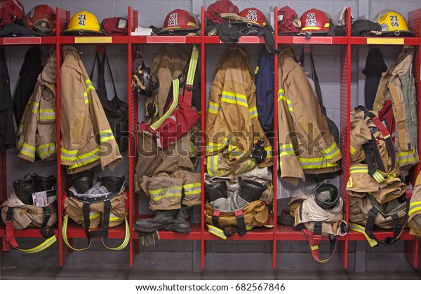 Firefighter Locker Room Stock Photo (Edit Now) 682567846