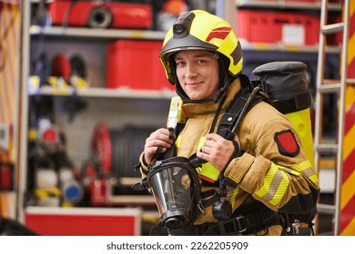 firefighter on duty. Portrait of fireman at work - Powered by Shutterstock