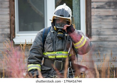 Firefighter On Fire Fighting Exercises Stock Photo 1796416744 ...