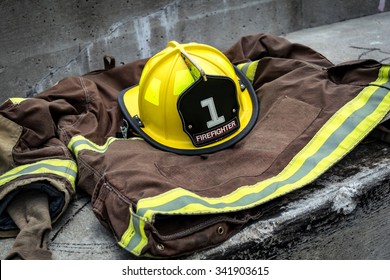 Firefighter Uniform With Yellow And Black Helmet