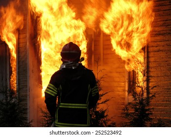 Firefighter Watches Old, Abandoned House Burning Down.