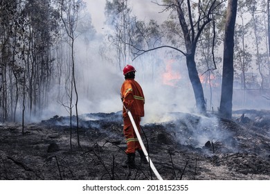 firefighter with water and fire extinguisher to fight fire flame in an emergency situation in danger situation all firefighters wearing firefighter suit for safety italy Hawaii Greece Chile California - Powered by Shutterstock