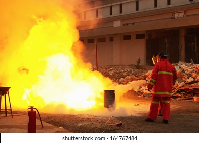 Firefighters In Action After A Gas Explosion