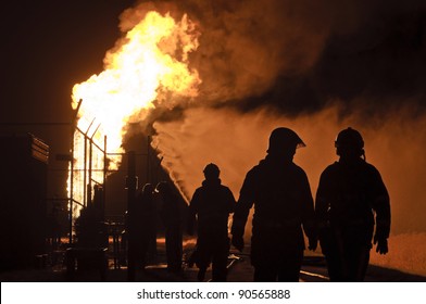 Firefighters In Action After A Gas Explosion