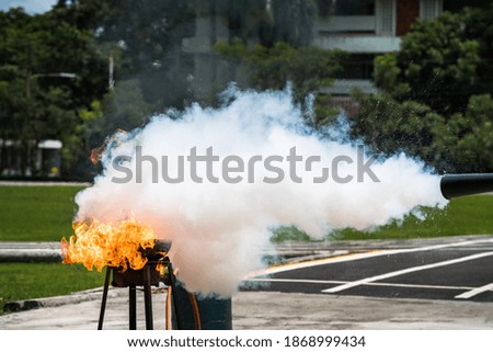 Firefighters are demonstrating fire fighting