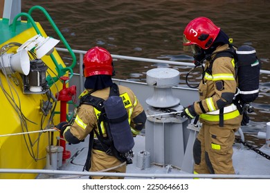 firefighters during the rescue operation on the ship