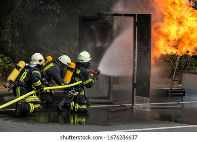 Firefighters In Firefighting, Training Exercise