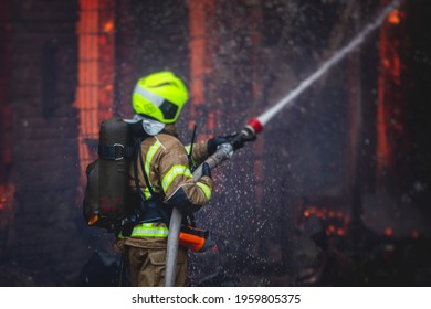 Firefighters Put Out Large Massive Fire Stock Photo (Edit Now) 1959805375