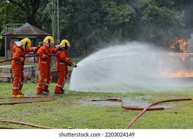 Firefighters Wearing Helmets Fire Safety Equipment Stock Photo ...