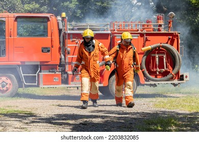 Firefighters Wearing Helmets Fire Safety Equipment Stock Photo ...