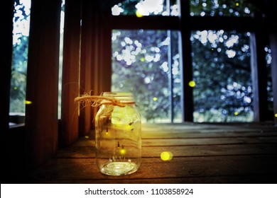 Fireflies In A Jar In A Child's Tree Fort