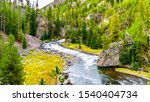 The Firehole River at the Firehole Canyon Road in Yellowstone National Park, Wyoming, United States