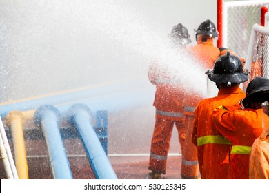 Fireman Attacking Fire Water Firefighter Team Stock Photo (Edit Now ...