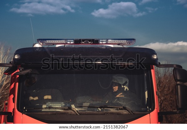Fireman\
in car, rescuers on call 911. Moscow.\
16.04.2022