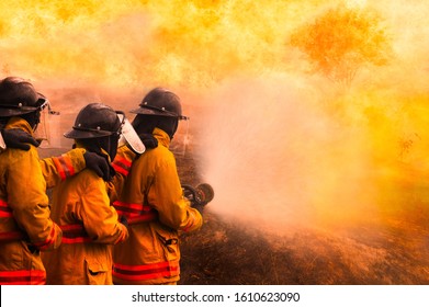 Fireman Fighting A Bush Fire In Australia Forest