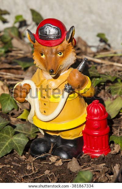 Fireman Fox Garden Statue Decoration Stock Photo Edit Now 381867334