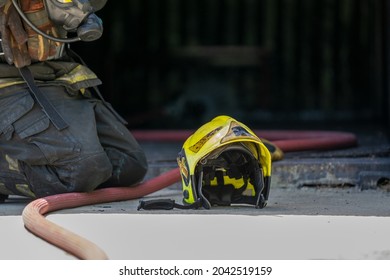 Fireman Helmet,Emergency Safety,Firefighter Uniform With Yellow And Black Helmet.