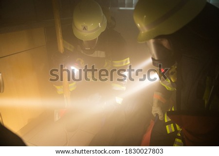 Fireman with respiratory protection during an exercise