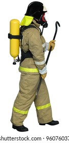 Fireman In A Self Contained Breathing Apparatus With A Crowbar In His Hand