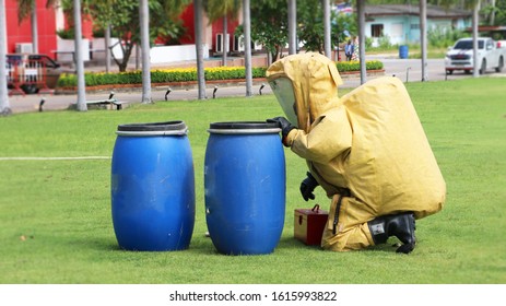 Firemen Attending An Emergency Action Plan And Safety Management Training In Case Of Chemical Leaking.