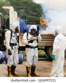 Firemen Attending An Emergency Action Plan And Safety Management Training In Case Of Chemical Leaking.