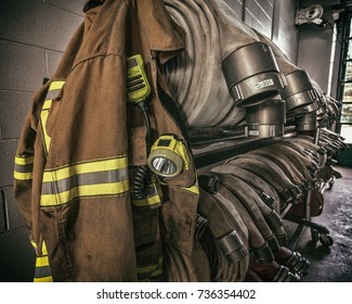 Firemen Protection Gear And Hoses