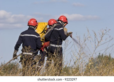 Firemen Team Putting Out Bush Fire