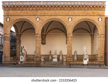 Firenze, Firenze  Italy - August 2020: Loggia dei Lanzi in piazza della Signoria in Florence
