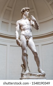 Firenze, Italy - August 30, 2018: Vertical View Of Famous Florence Accademia Art Museum Gallery David Statue By Michelangelo