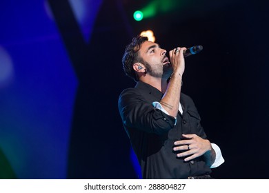 Firenze / Italy - June 14 2015: Marco Mengoni Singing On Stage Mtv Awards 2015 Firenze