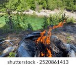 Firepit and river in summertime