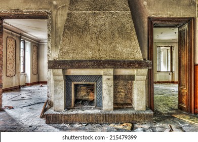 Fireplace In An Abandoned Manor, HDR