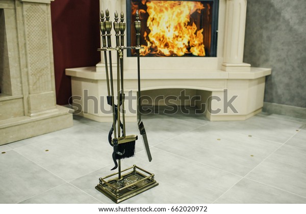 Fireplace Accessories Tools Background Fireplace Stock Photo Edit Now 662020972