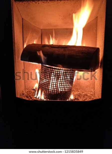 Fireplace Burning Pellets Wood Stock Photo Edit Now 1215835849