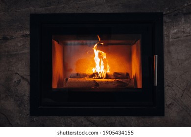 Fireplace Burning Wood Logs, Cozy Warm Home