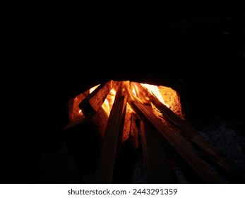 Fireplace in the dark.  Fire background 