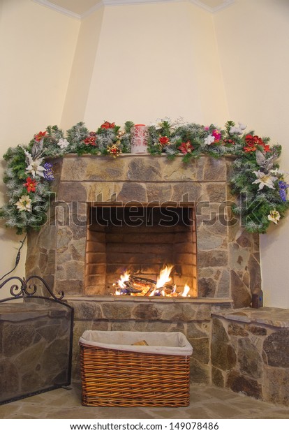 Fireplace Decorated Noel Ornaments Stock Photo Edit Now 149078486