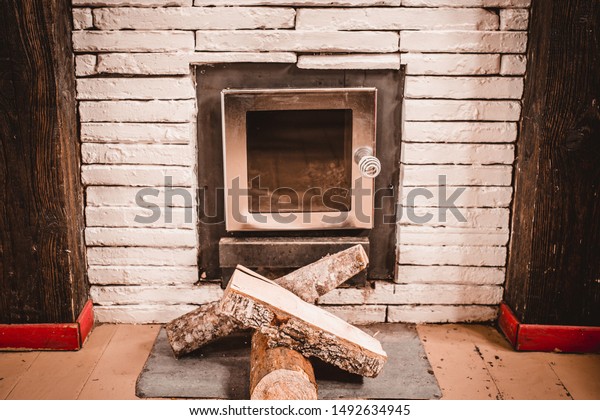 Fireplace Glass Door Firewood On Floor Stock Photo Edit Now
