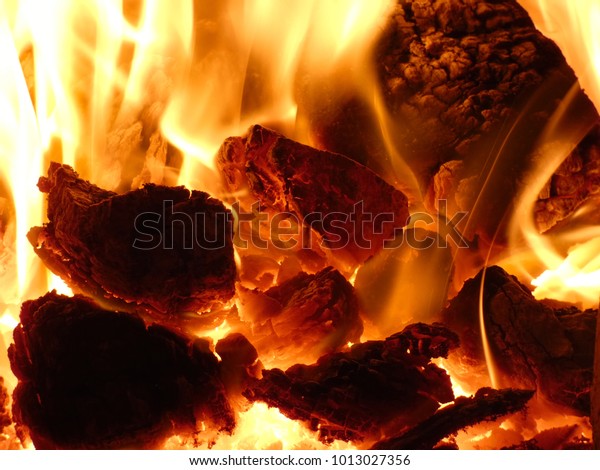 Fireplace Hot Flames Burning Coal Lumps Stock Photo Edit Now