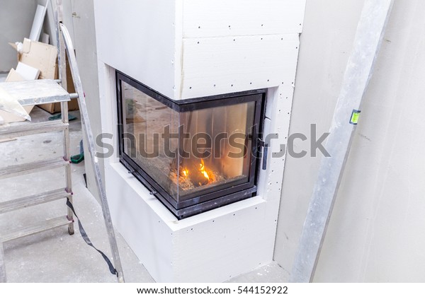 Fireplace Installing Fireplace Made Calcium Silicate Stock Photo