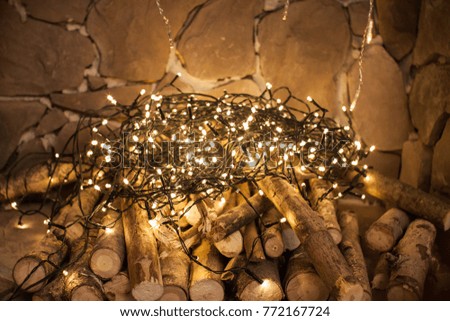 Fireplace Led Garland Bunch Logs Stock Photo Edit Now 772167724