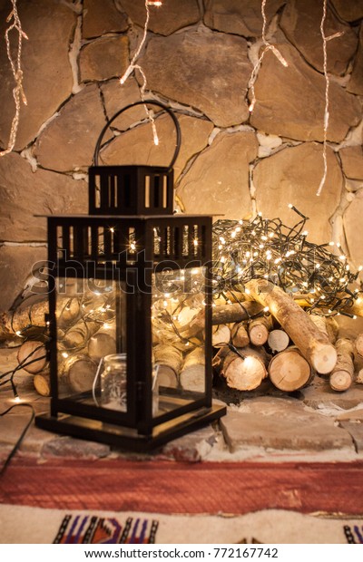 Fireplace Led Garland Bunch Logs Royalty Free Stock Image