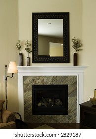 Fireplace And Mantel With Mirror