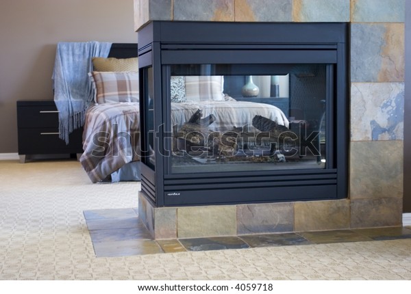 Fireplace Modern Master Bedroom Royalty Free Stock Image